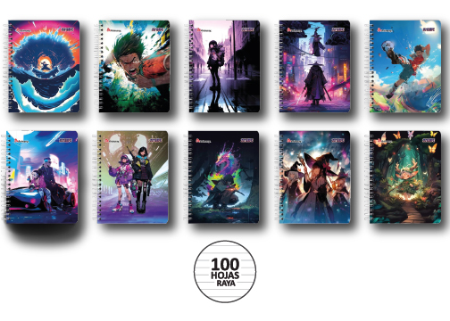 CUADERNO UNIVERSITARIO D/O 100H RAYADO ANIME PASTA SEMI RIGIDA